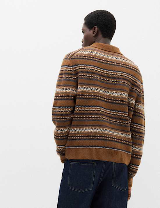 Fair Isle Knitted Polo Shirt with Wool