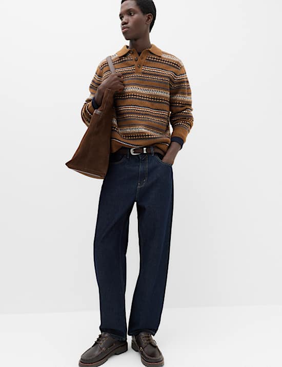 Fair Isle Knitted Polo Shirt with Wool
