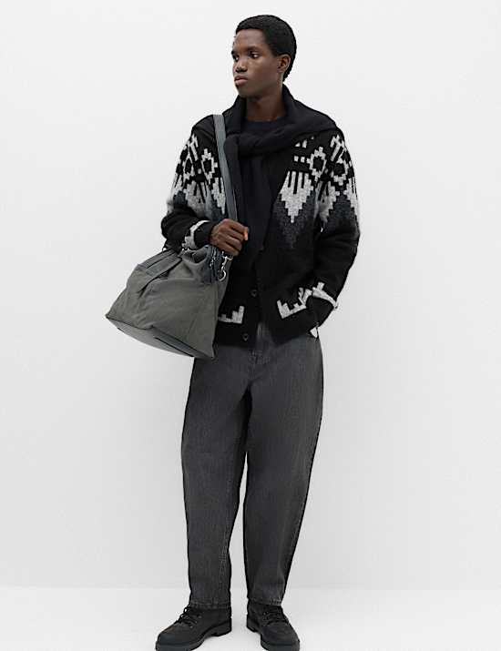 Fairisle Monochrome V Neck Knitted Cardigan