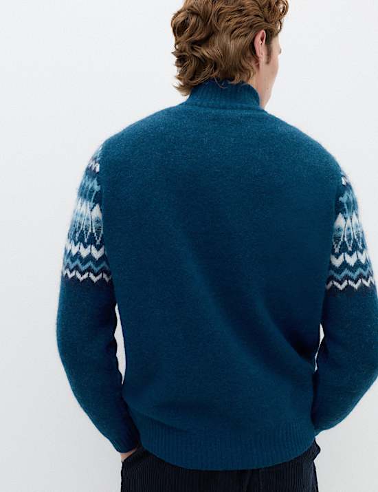 Fair Isle Half Zip Jumper with Wool