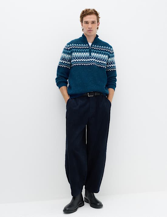 Fair Isle Half Zip Jumper with Wool