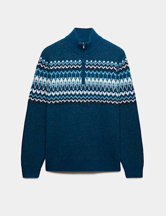 Fair Isle Half Zip Jumper with Wool