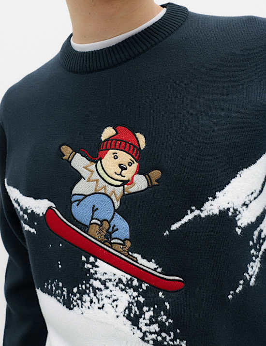 Pure Cotton Spencer Bear&trade; Crew Neck Jumper