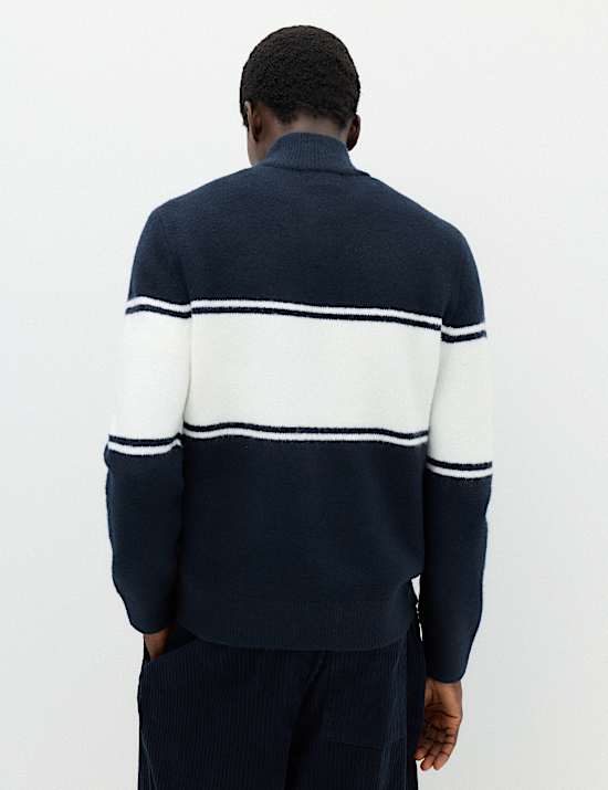 Colour Block Half Zip Jumper with Wool