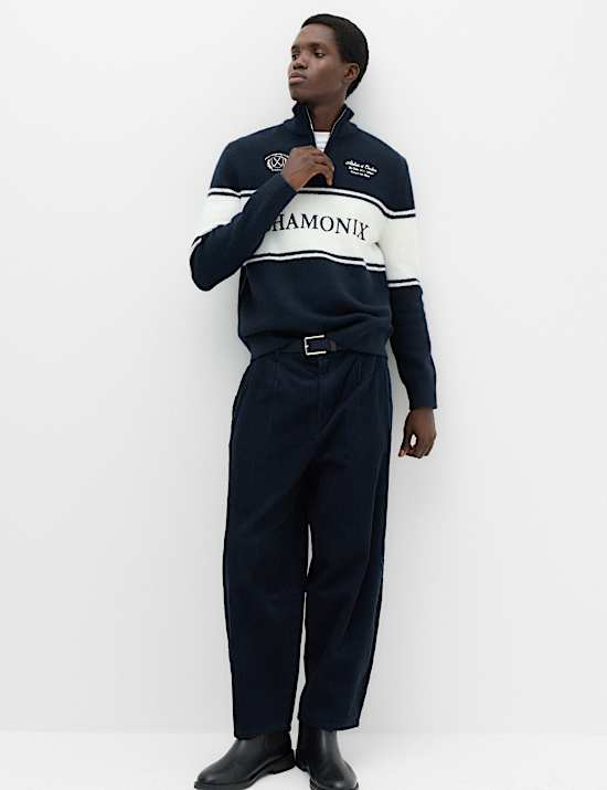 Colour Block Half Zip Jumper with Wool