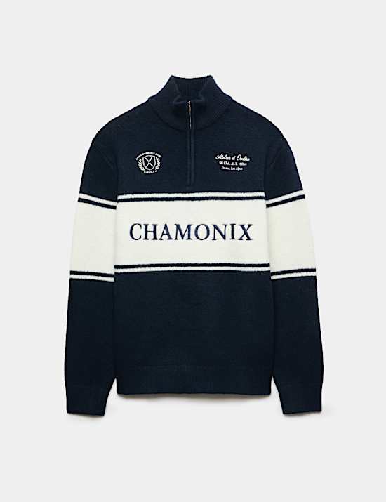 Colour Block Half Zip Jumper with Wool