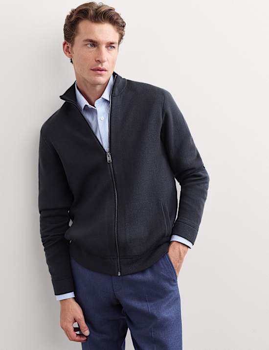 Merino Wool Rich Funnel Neck Zip Up Cardigan