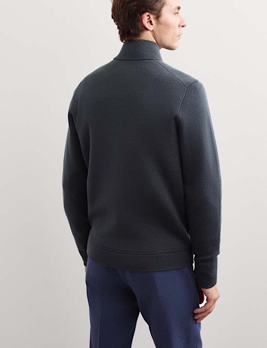 Merino Wool Rich Funnel Neck Zip Up Cardigan