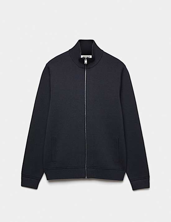 Merino Wool Rich Funnel Neck Zip Up Cardigan