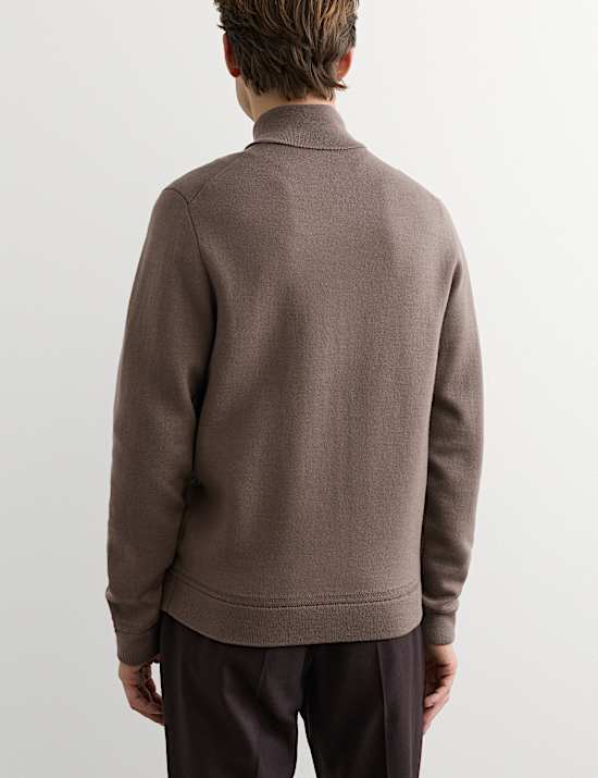 Merino Wool Rich Funnel Neck Zip Up Cardigan