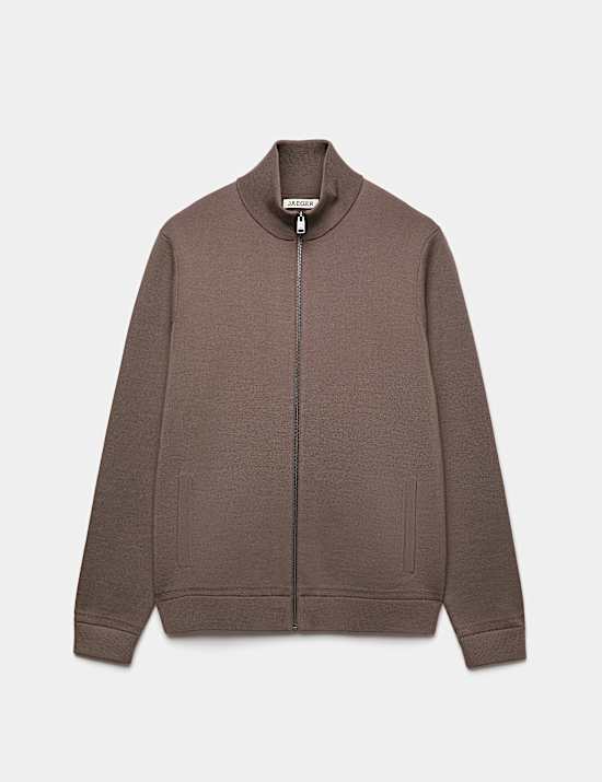 Merino Wool Rich Funnel Neck Zip Up Cardigan