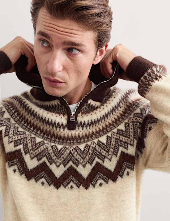 Alpaca Blend Fair Isle Half Zip Jumper