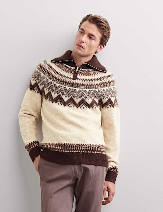 Alpaca Blend Fair Isle Half Zip Jumper