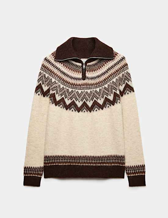 Alpaca Blend Fair Isle Half Zip Jumper