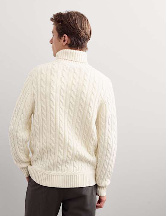Pure Lambswool Cable Knit Roll Neck Jumper