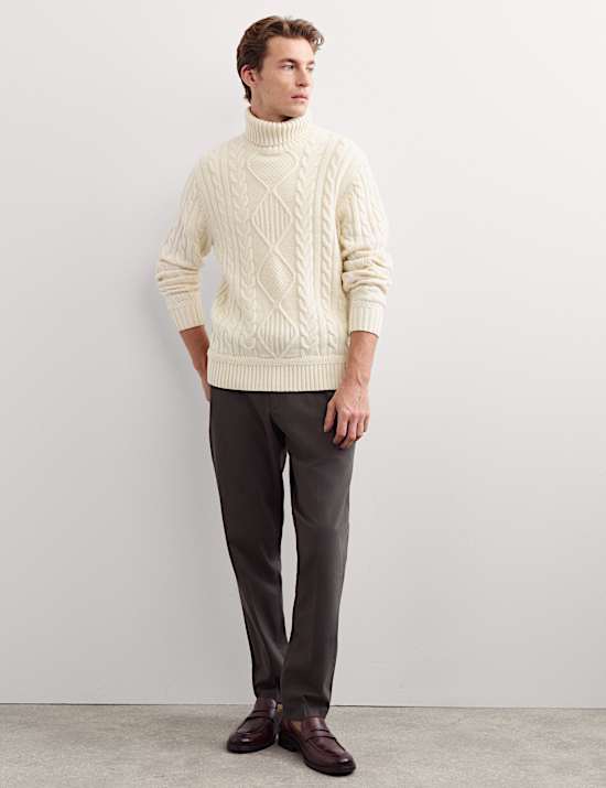 Pure Lambswool Cable Knit Roll Neck Jumper