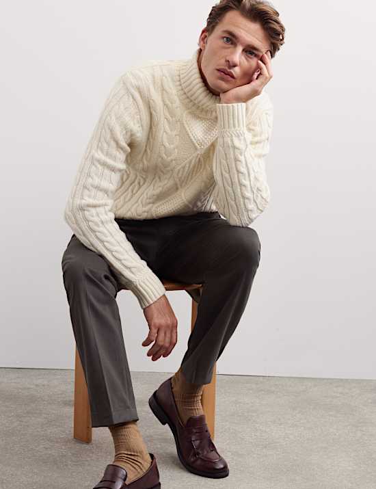 Pure Lambswool Cable Knit Roll Neck Jumper