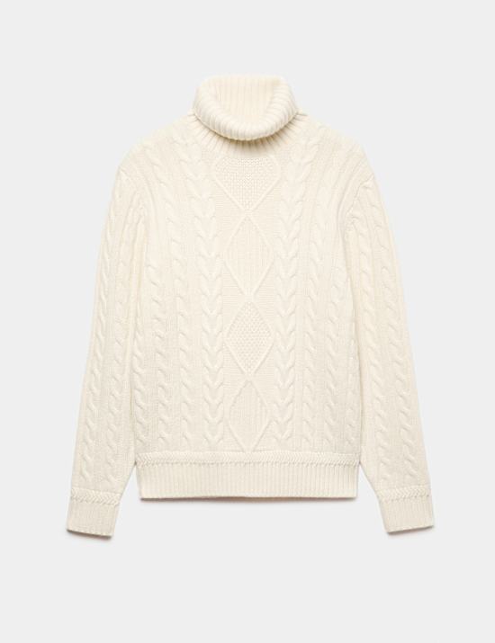 Pure Lambswool Cable Knit Roll Neck Jumper