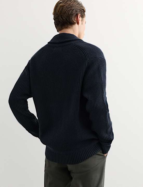 Pure Lambswool Ribbed Shawl Neck Cardigan
