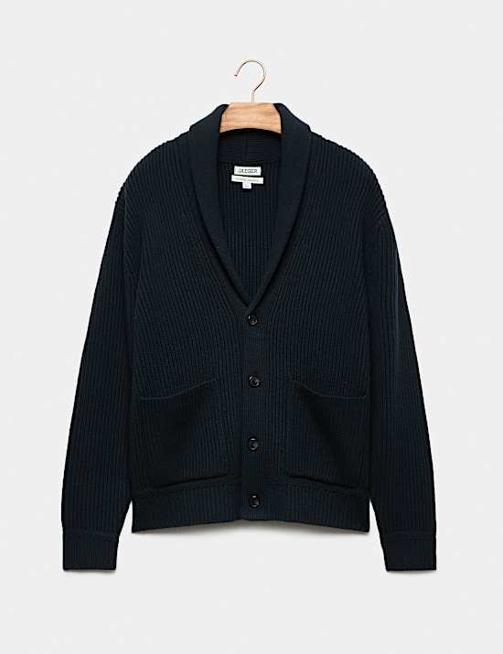 Pure Lambswool Ribbed Shawl Neck Cardigan