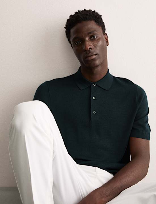 Polo de punto de lana merino con seda