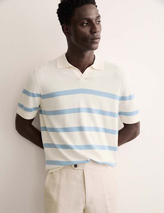 Merino Wool with Silk Striped Knitted Polo Shirt