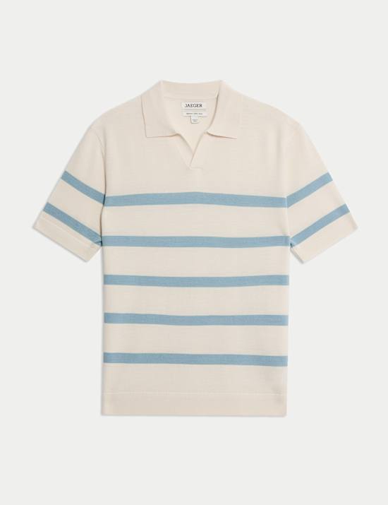 Merino Wool with Silk Striped Knitted Polo Shirt