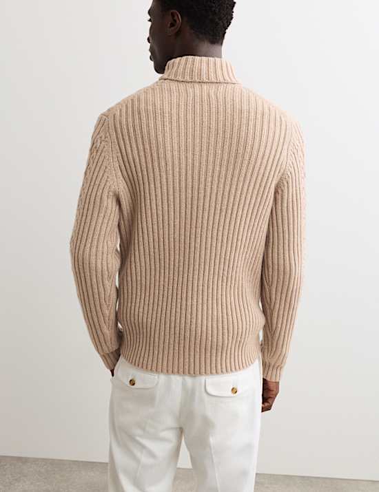 Pure Lambswool Cable Roll Neck Jumper