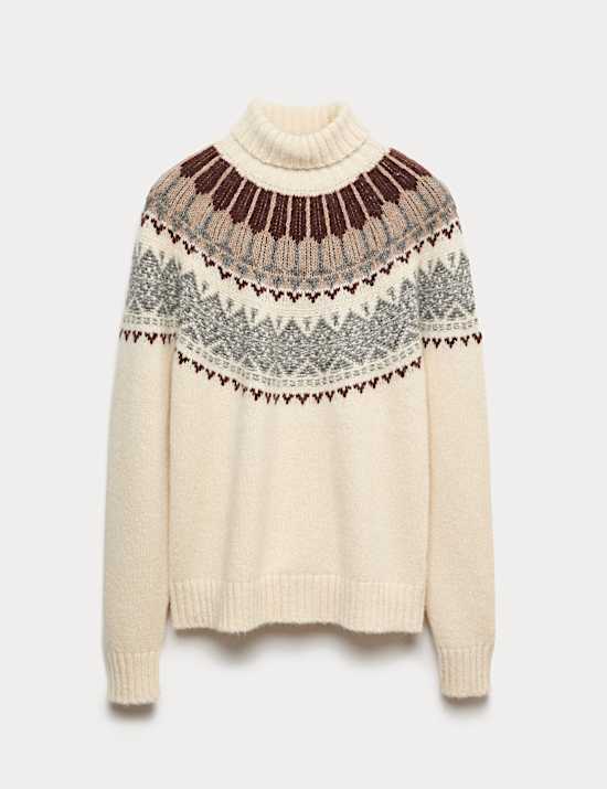 Alpaca Blend Fair Isle Roll Neck Knitted Jumper