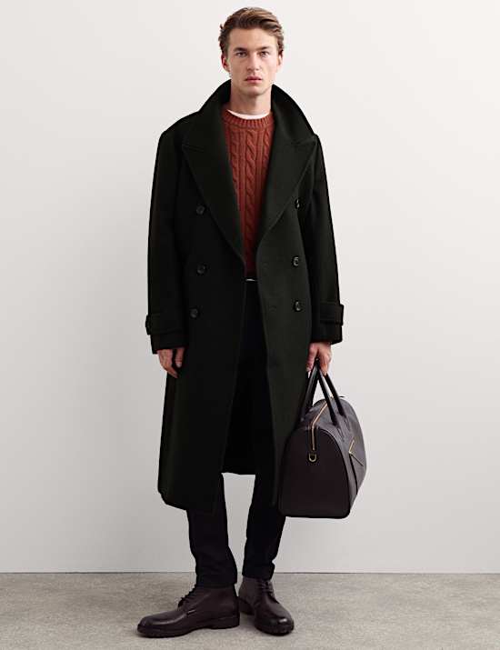 Pure Wool Double Breasted Revere Overcoat