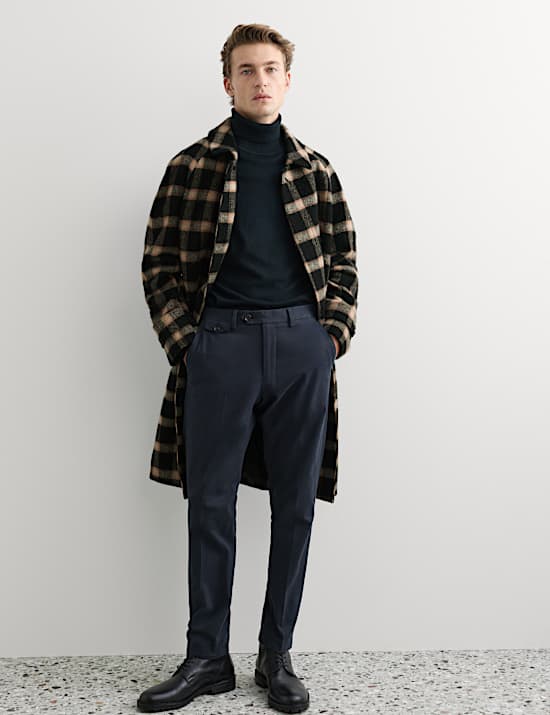 Pure Wool Check Overcoat