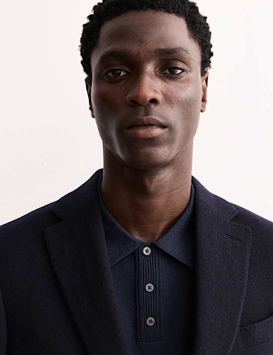 Gebreid poloshirt van merinowol met zijde