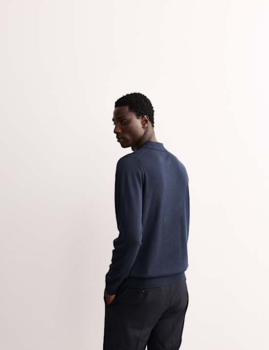 Gebreid poloshirt van merinowol met zijde