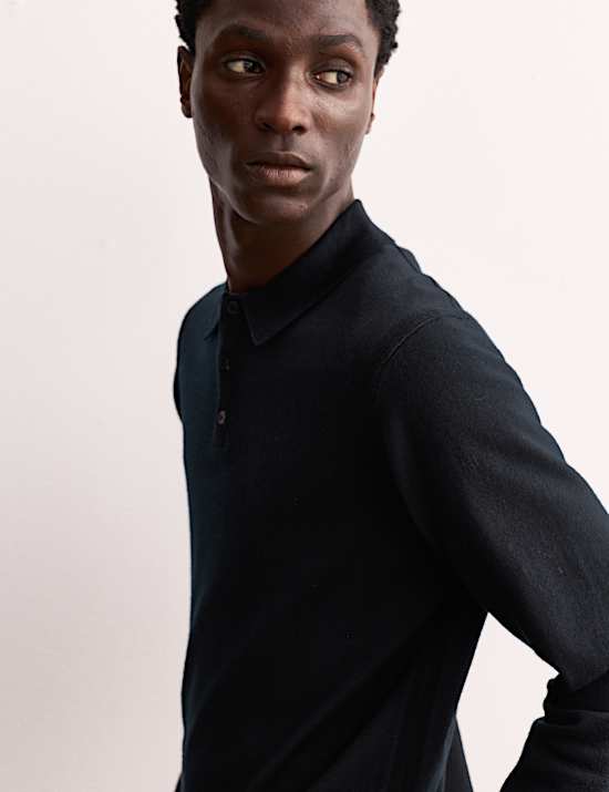 Merino Wool with Silk Knitted Polo Shirt