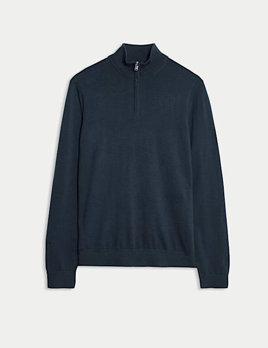 Merinowolrijke trui met halve rits en zijde