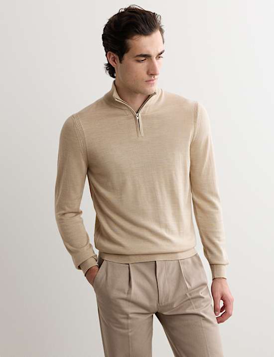Jersey con media cremallera de lana merino con seda