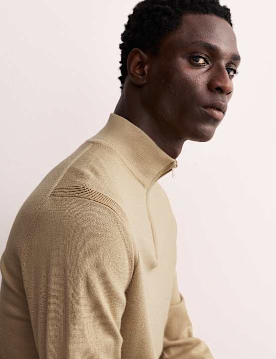 Merino Wool with Silk Half Zip Jumper