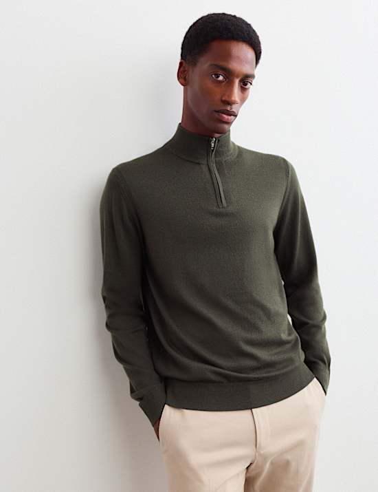 Pull en laine m&eacute;rinos et soie &agrave; encolure demi-zipp&eacute;e