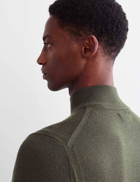 Pull en laine m&eacute;rinos et soie &agrave; encolure demi-zipp&eacute;e