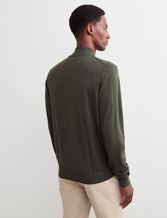 Pull en laine m&eacute;rinos et soie &agrave; encolure demi-zipp&eacute;e