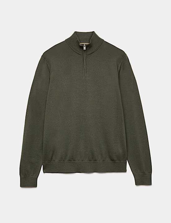 Pull en laine m&eacute;rinos et soie &agrave; encolure demi-zipp&eacute;e