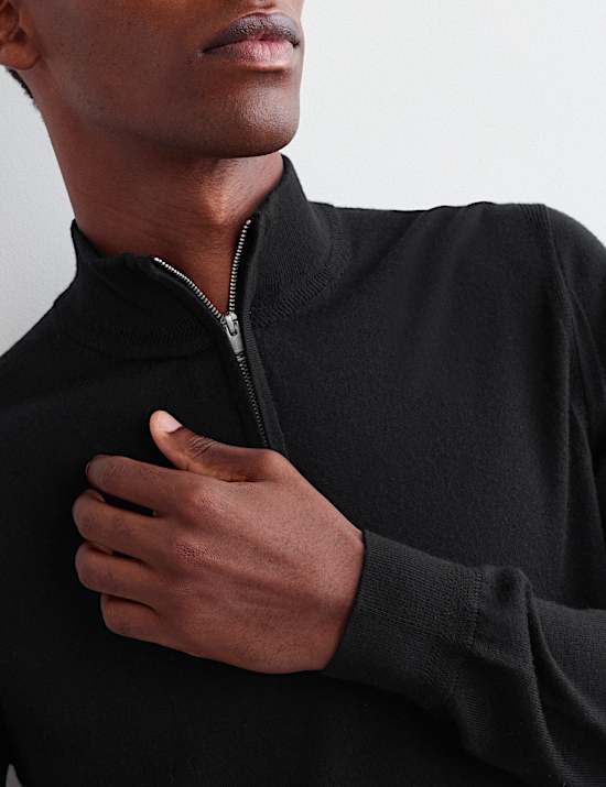 Pull en laine m&eacute;rinos et soie &agrave; encolure demi-zipp&eacute;e