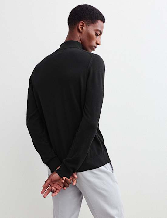 Pull en laine m&eacute;rinos et soie &agrave; encolure demi-zipp&eacute;e