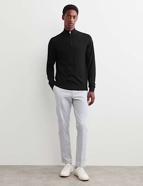 Pull en laine m&eacute;rinos et soie &agrave; encolure demi-zipp&eacute;e