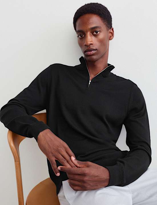 Pull en laine m&eacute;rinos et soie &agrave; encolure demi-zipp&eacute;e