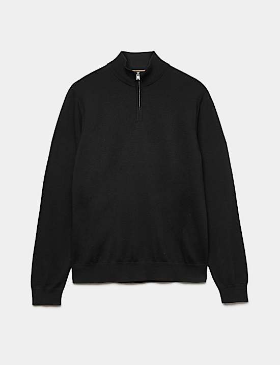 Pull en laine m&eacute;rinos et soie &agrave; encolure demi-zipp&eacute;e