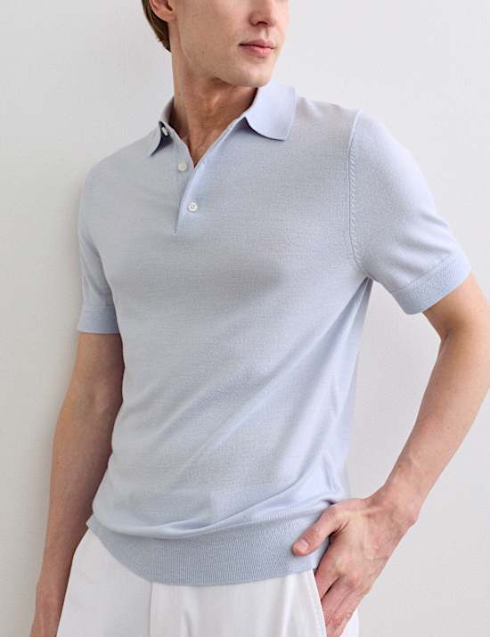 Merino Wool with Silk Knitted Polo Shirt