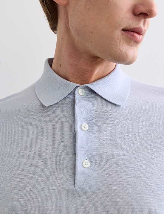 Merino Wool with Silk Knitted Polo Shirt