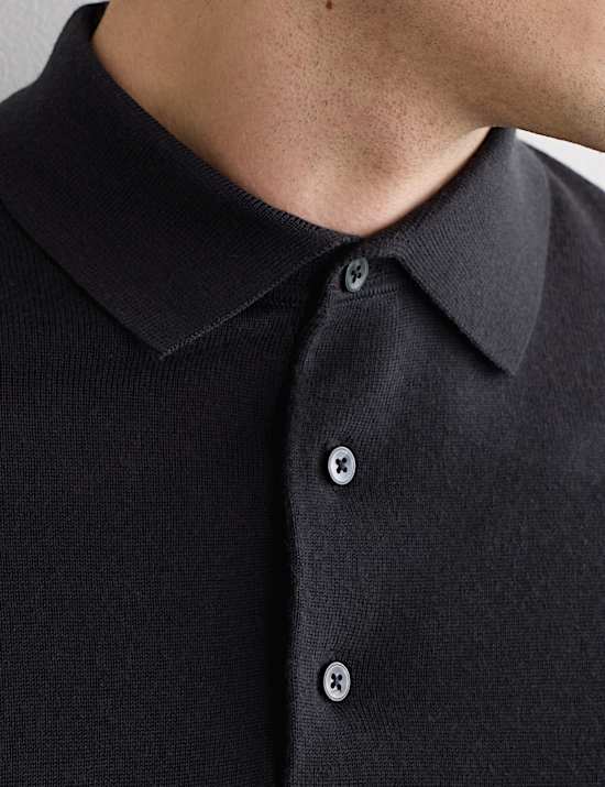 Polo en maille de laine m&eacute;rinos et soie