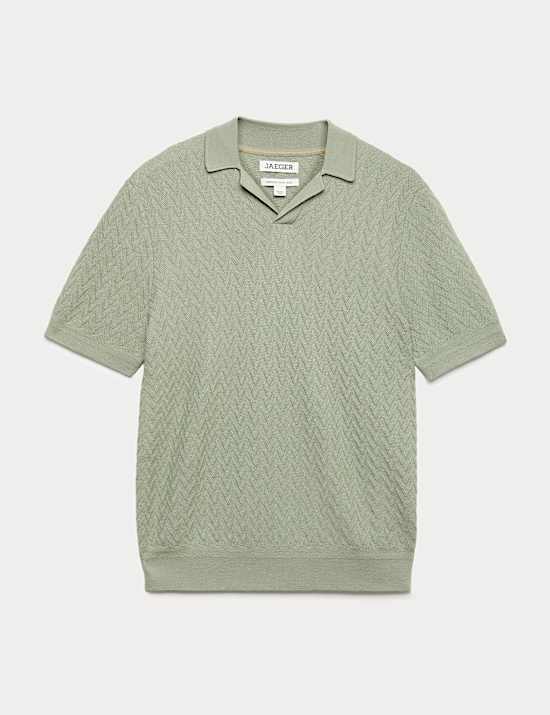 Gebreid poloshirt van merinowol met zijde